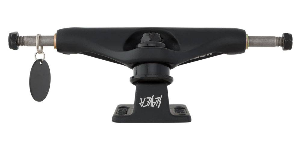An INDEPENDENT X SLAYER 144 FORGED HOLLOW BLACK (SET OF TWO) skateboard truck on a white background.
