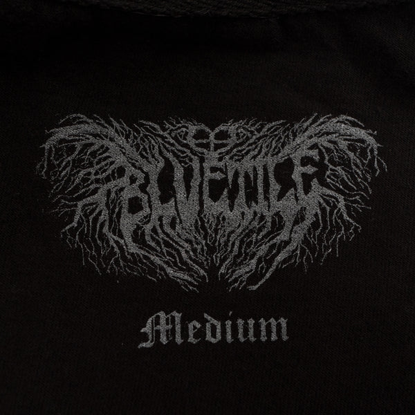 A premium BLUETILE METAL TEE BLACK with the words blevice medium on it.