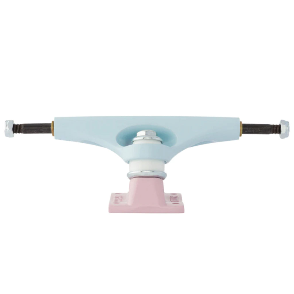 A KRUX skateboard with a pale blue and pink K5 DLK 8.25 standard board on it.