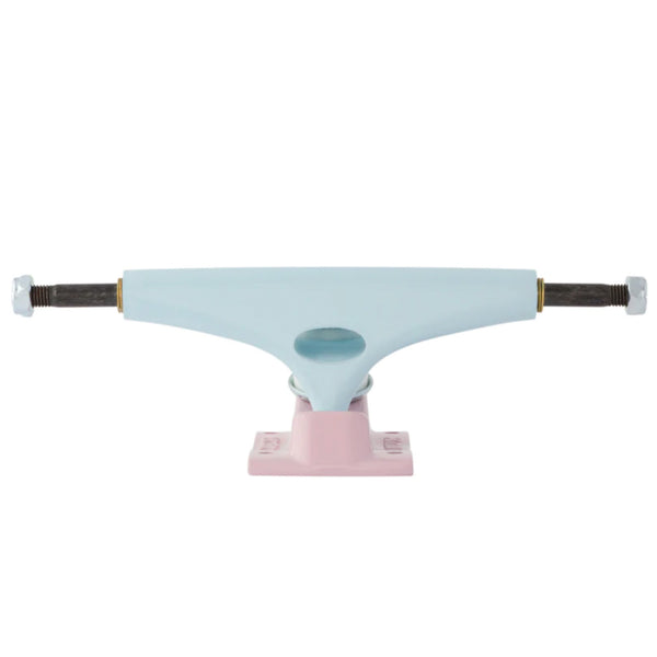 A KRUX K5 DLK 8.25 STANDARD PALE BLUE PINK (SET OF TWO) skateboard truck from KRUX on a white background.