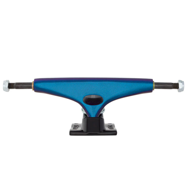 A blue KRUX K5 STANDARD 8.5 KROME CHAMELEON skateboard truck on a white background.