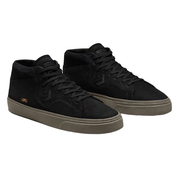 A pair of CONVERSE LOUIE LOPEZ PRO MID BLACK/BLACK/DARK MUSHROOM sneakers.