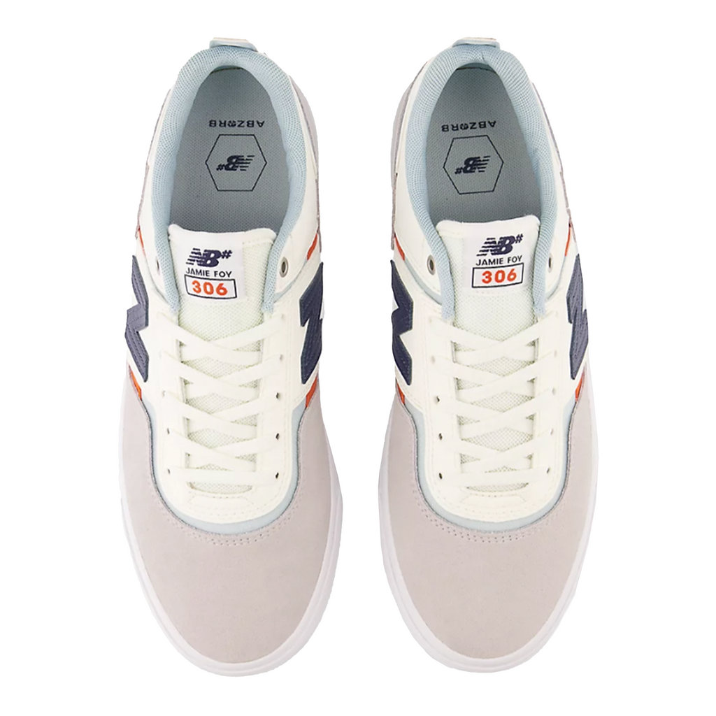 A pair of NB NUMERIC FOY 306 GREY / WHITE sneakers in white and blue.