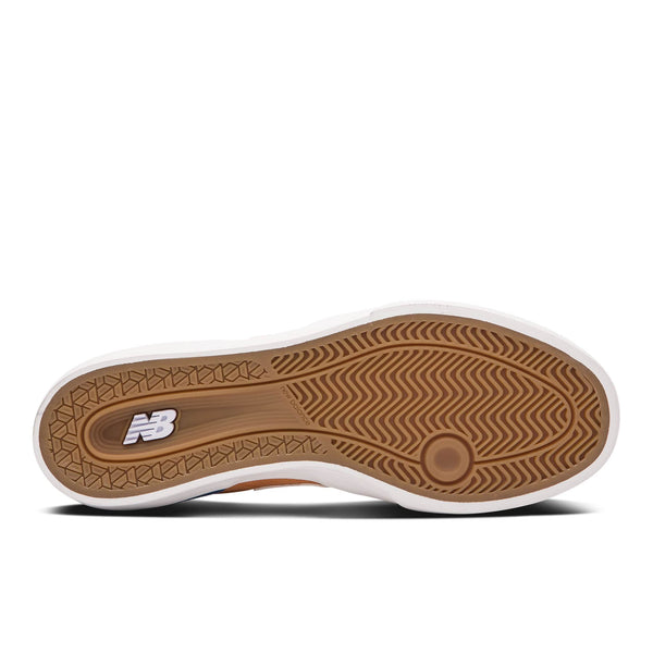 A new NB NUMERIC 272 ORANGE/BLUE sneaker with a white sole and tan sole.