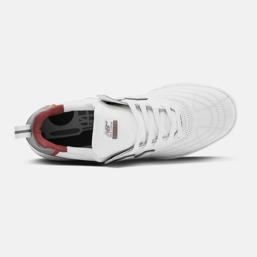 A white and red NB Numeric 288 Sport Jack Curtin White / Grey sneaker on a white background from NB Numeric.