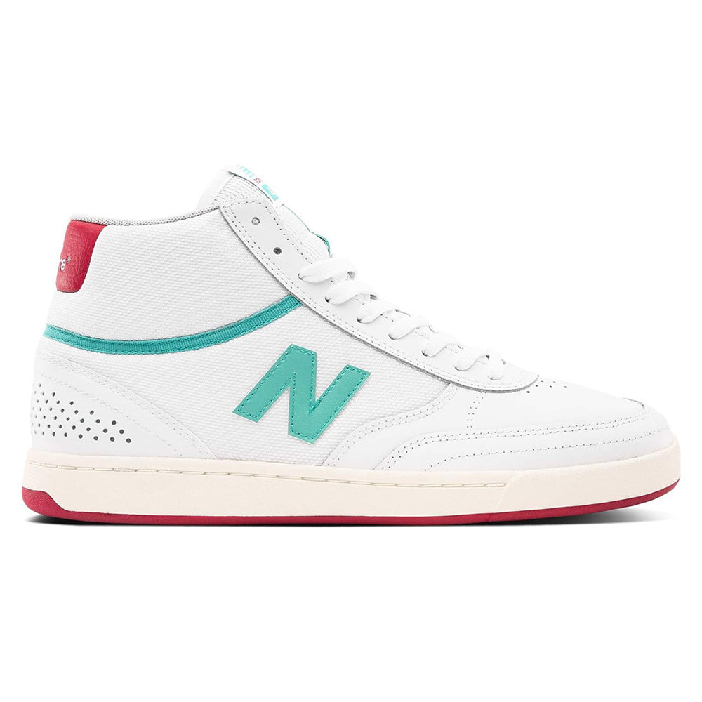 A white and turquoise NB Numeric Tom Knox 440 High white / white leather high top sneaker.