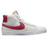 A pair of white and red NIKE SB BLAZER MID ISO WHITE / SWEET BEET sneakers by Nike.