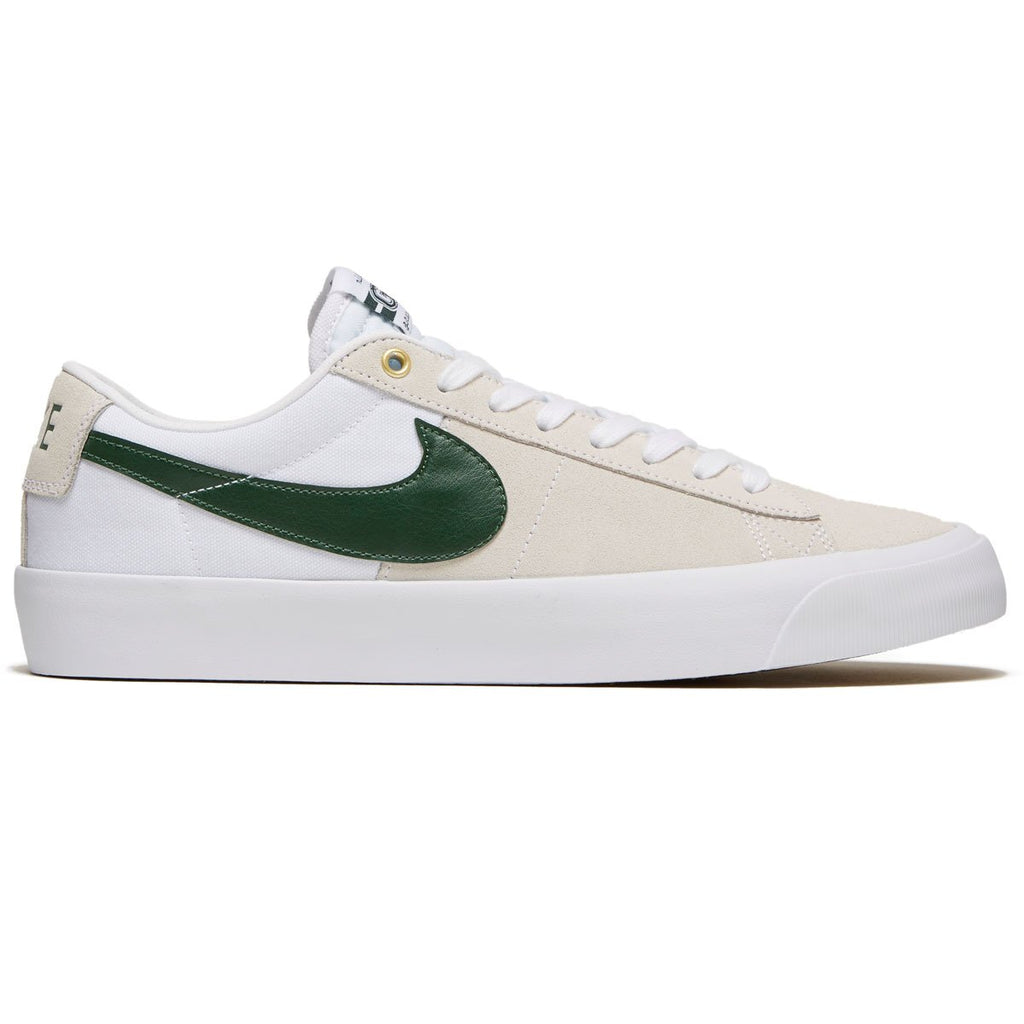 The NIKE SB BLAZER LOW PRO GT WHITE/FIR-WHITE in white and green is a skateboarding shoe offered by Nike. It combines the iconic Blazer design with the functionality and performance features of a low-profile skateboard shoe. The nike SB