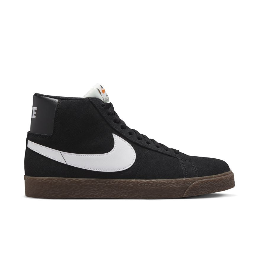 A pair of black and white Nike SB Blazer Mid sneakers.