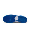 A blue outsole from the nike SB DUNK HIGH PRO ISO "KENTUCKY" VARSITY ROYAL showcases concentric and linear tread patterns, seen from below on a white background.