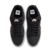 The NIKE SB DUNK LOW BLACK / WHITE / GUM is black and white.