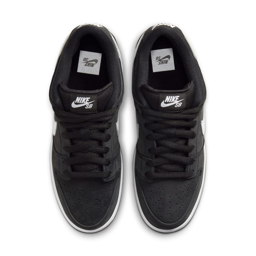The NIKE SB DUNK LOW BLACK / WHITE / GUM is black and white.