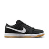 The NIKE SB DUNK LOW BLACK / WHITE / GUM is black and white.