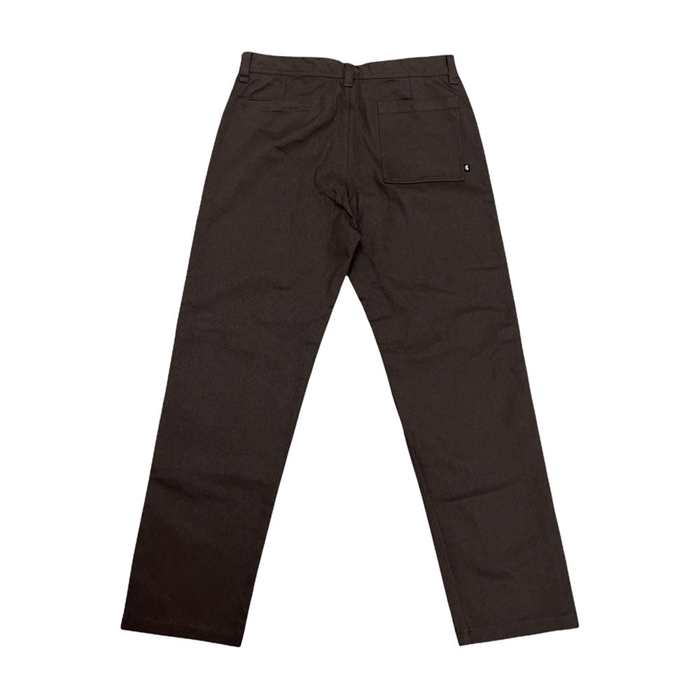 A pair of brown NIKE SB Ishod Pants from nike viewed from the back, featuring a single back pocket on the right side and extra stitching for added durability.