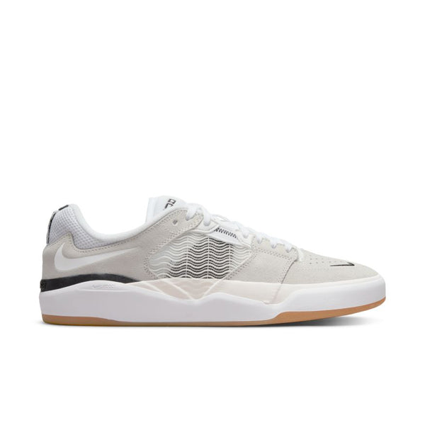 NIKE SB ISHOD SUMMIT WHITE / WHITE skateboards featuring the iconic nike swoosh.