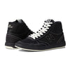 A pair of black NB Numeric 440 High Black/White sneakers by NB Numeric with white laces.