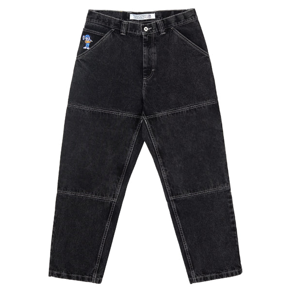 A pair of POLAR '93! WORK PANT DOUBLE KNEE BLACK with patches on them.