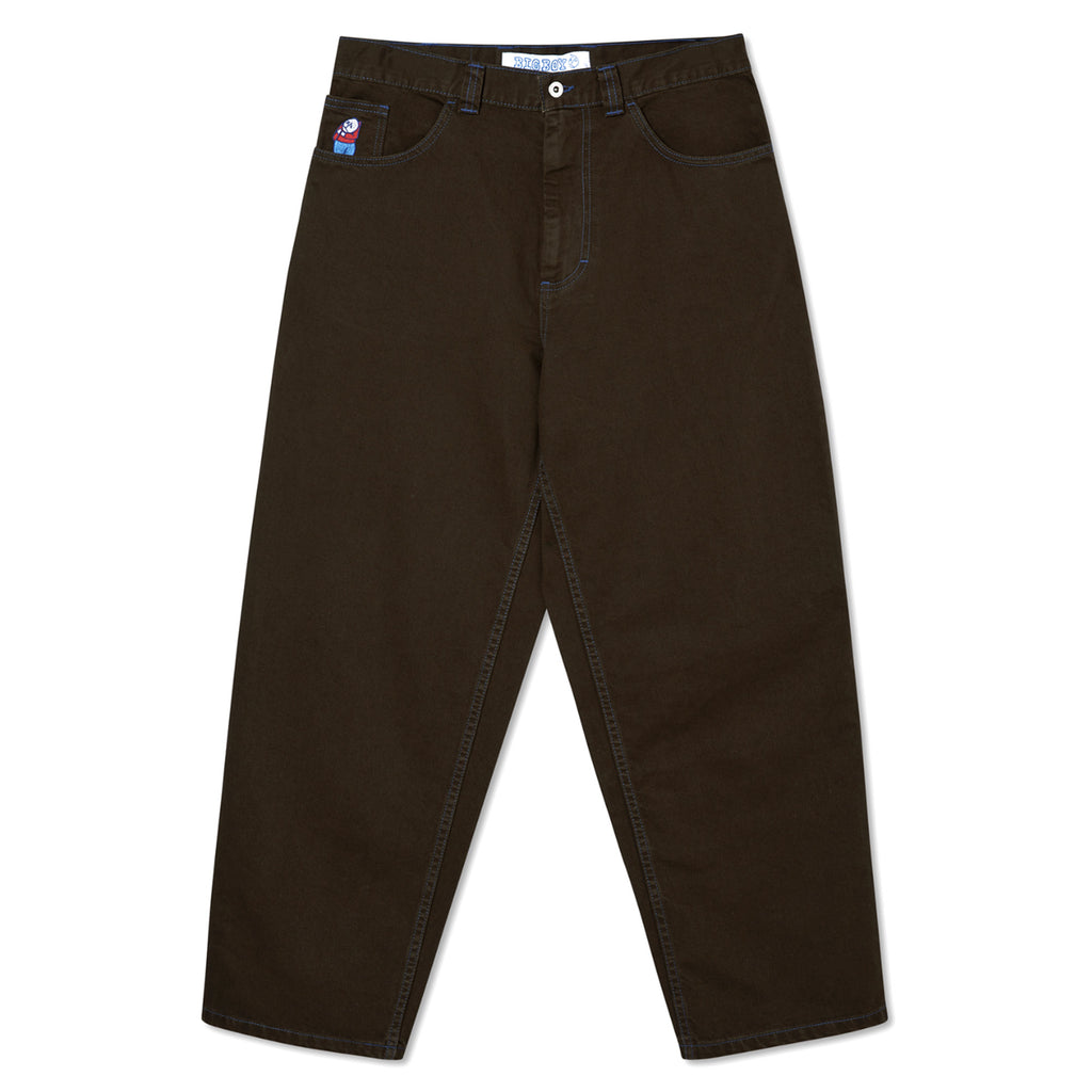 A pair of POLAR BIG BOY JEANS BROWN BLUE with a small patch on the side.