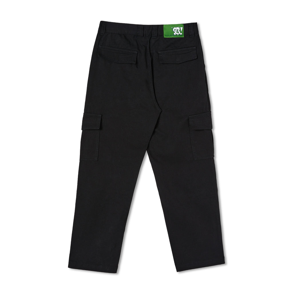 A POLAR '93! CARGO BLACK pants with a green patch on the side.