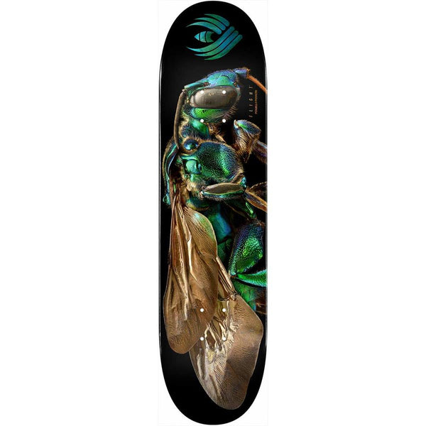 A skateboard deck with an image of a beetle on it, inspired by POWELL PERALTA FLIGHT BISS CUCKOO BEE by POWELL PERALTA.