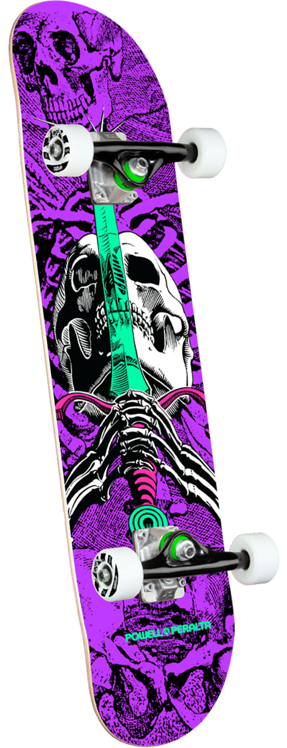 A POWELL PERALTA SKULL AND SWORD COMPLETE PURPLE skateboard from Powell Peralta.