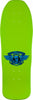A green skateboard with a blue logo on it, featuring the POWELL PERALTA VALLELY ELEPHANT LIME design.