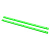 A pair of green plastic board rails with 5 holes each.