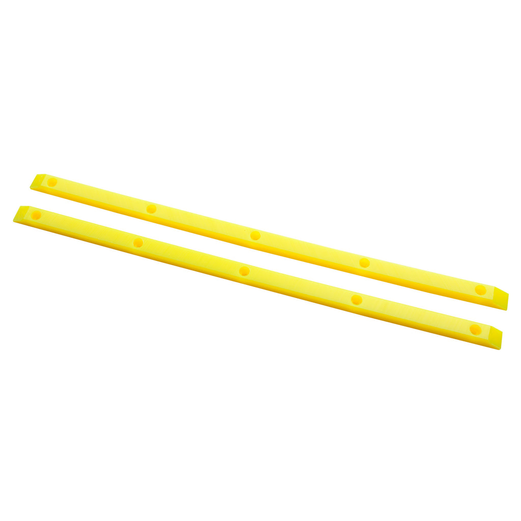 A pair of POWELL PERALTA RIB BONES YELLOW plastic pegs on a white background.