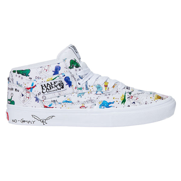 The VANS SKATE HALF CAB NO COMPLY X DANIEL JOHNSTON sneakers are decorated with cartoon characters.