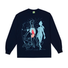 A FROG PHENOMENON LONG SLEEVE TEE NAVY with a drawing of a man holding a heart.
