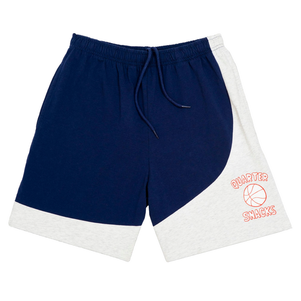 A QUARTERSNACKS HOUSE SHORTS NAVY/GREY with a basketball on it.