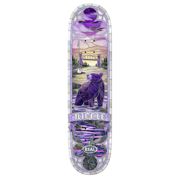 A REAL skateboard with a picture of a bear on it.
