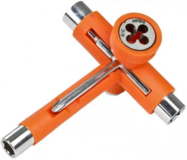 A REFLEX UTILITOOL ORANGE with two holes on it.