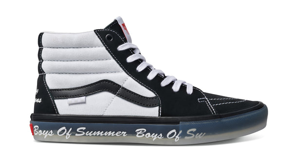A pair of black and white VANS BOYS OF SUMMER SKATE SK8-HI VCU high top sneakers.