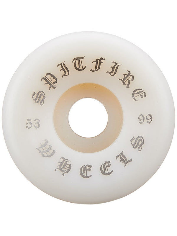 White SPITFIRE O.G. CLASSICS 99A 53MM skateboard wheel with branding text.