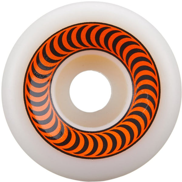 A SPITFIRE O.G. CLASSICS 99A 53MM skateboard wheel with an orange and black spiral design from SPITFIRE.