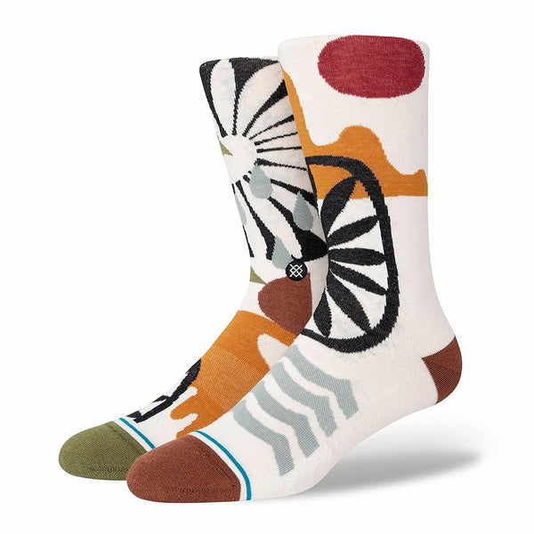A pair of colorful STANCE SOCKS LAND AND SEA OFF WHITE LARGE displayed against an off-white background.