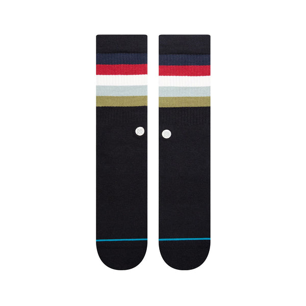A pair of STANCE SOCKS MALIBOO BLACK FADE LARGE with colorful stripes.