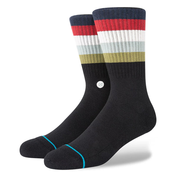 A pair of STANCE SOCKS MALIBOO BLACK FADE LARGE with colorful stripes.
