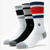 Three packs of STANCE SOCKS THE BOYD 3 PACK MULTI LARGE in white, black, and red.