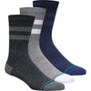 Three pairs of large crew socks in different colors and patterns, presented as part of the Stance Socks The Joven 3 Pack.