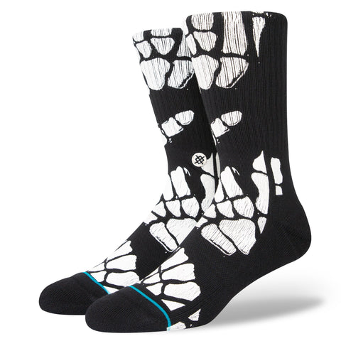 A pair of STANCE SOCKS ZOMBIE HANG BLACK LARGE with a white skeleton foot design.