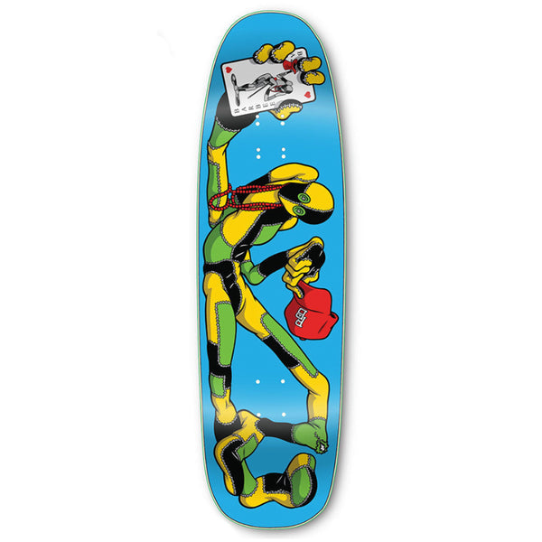 The STRANGELOVE STRANGE LOVE RAY BARBEE "CLASSIC" *SIGNED skateboard deck, designed by Sean Cliver for the Strange Love series, features a colorful, stylized humanoid figure holding a red telephone on a blue background.