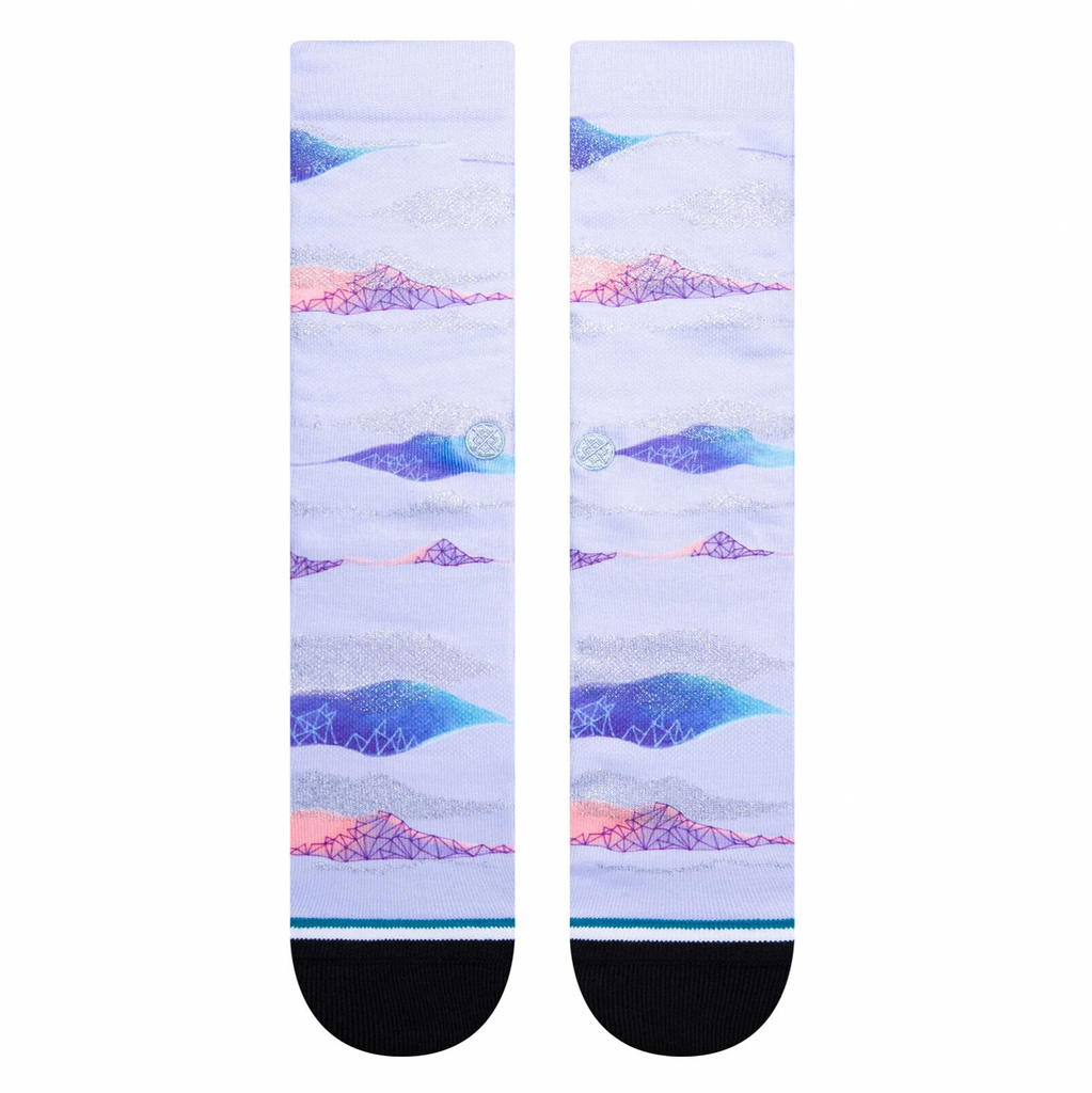 A pair of STANCE SOCKS X NORA PEMBROKE MEDIUM with a colorful mountain wave pattern design.