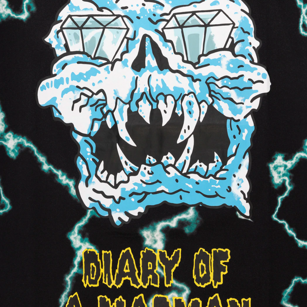 A DIAMOND x OZZY MAD LIGHTNING TEE with a picture of a skull with glasses on it.