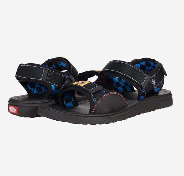 A black and blue VANS X T&C ULTRARANGE TRI-LOCK SANDAL with two straps.