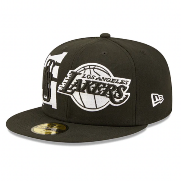 NEW ERA LOS ANGELES NBA DRAFT CAP BLACK SNAP BACK by New Era, featuring a white embroidered logo on the front and the New Era logo on the side.