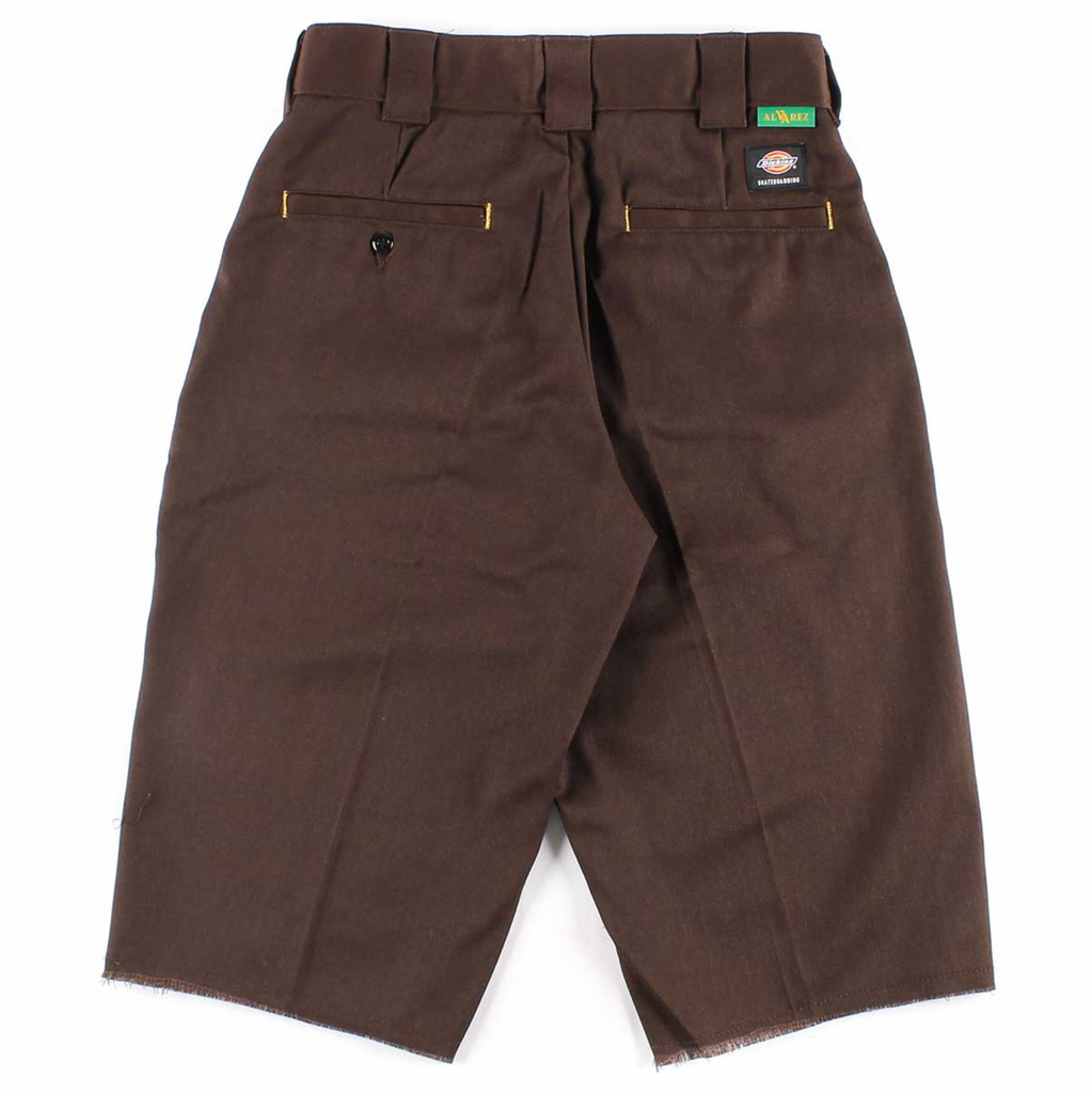 A close up of DICKIES VINCENT ALVAREZ SHORTS CHOCOLATE BROWN on a white background.