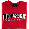 A red Thrasher X Baker tee with the word Thrash printed on it.