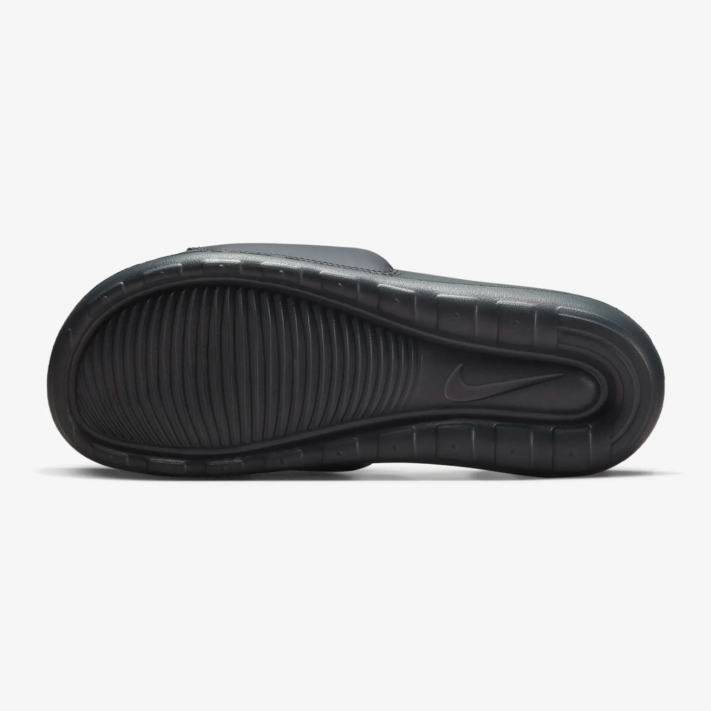 A pair of black Nike SB Victor One Slide SB Anthracite/Black on a white background.